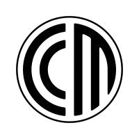 Circular logo with text and lines design.