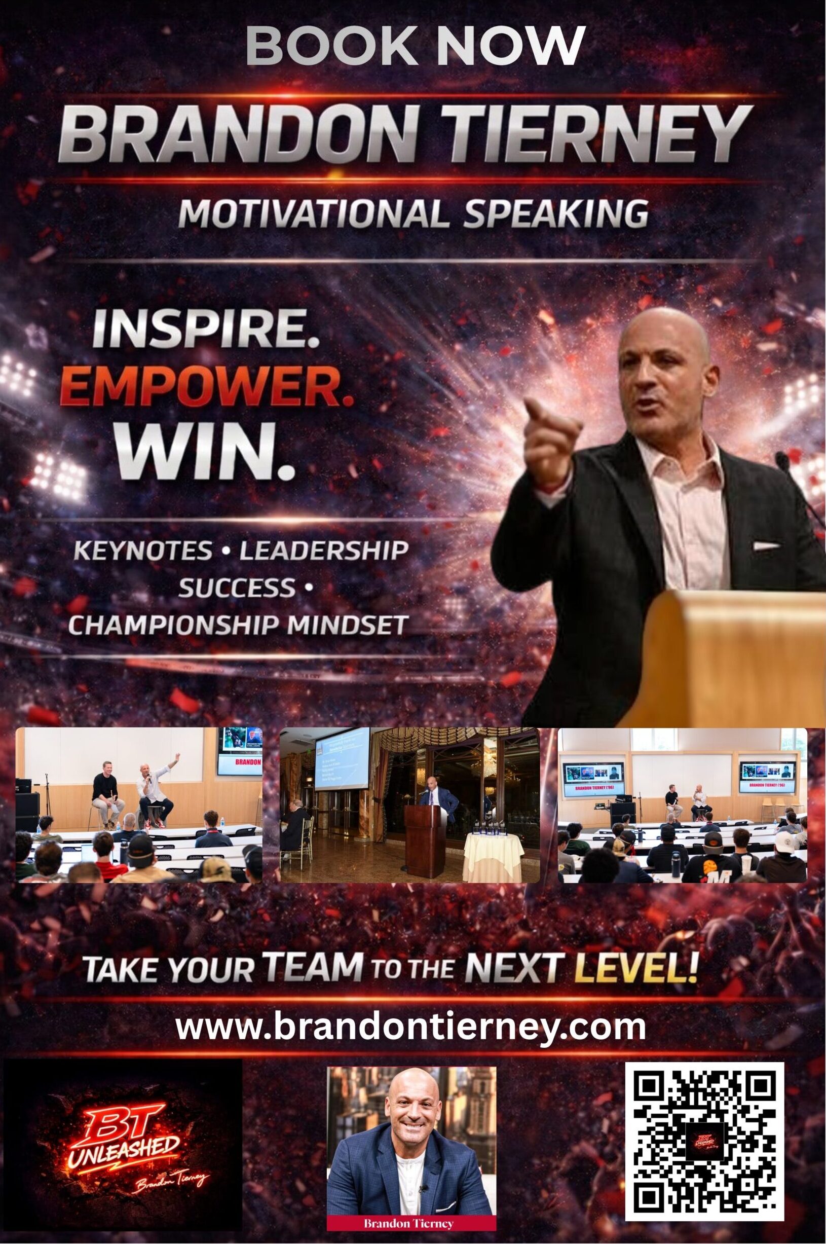 Motivational speaking event advertisement with speaker.