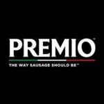 Premio logo with slogan on black background.